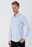 Dark Blue Long Sleeve Gabardine Stiff Collar Pocketless Cotton Stretch Classic Slim Fit Shirt 1004230198