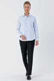Dark Blue Long Sleeve Gabardine Stiff Collar Pocketless Cotton Stretch Classic Slim Fit Shirt 1004230198