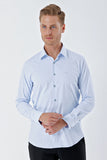 Dark Blue Long Sleeve Gabardine Stiff Collar Pocketless Cotton Stretch Classic Slim Fit Shirt 1004230198