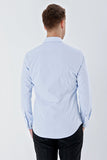 Dark Blue Long Sleeve Gabardine Stiff Collar Pocketless Cotton Stretch Classic Slim Fit Shirt 1004230198