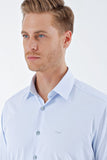 Dark Blue Long Sleeve Gabardine Stiff Collar Pocketless Cotton Stretch Classic Slim Fit Shirt 1004230198