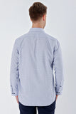 Blue Long Sleeve Checked Stiff Collar Pocket Cotton Comfort Fit Classic Shirt 1004230209