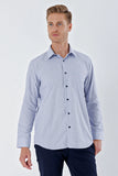 Blue Long Sleeve Checked Stiff Collar Pocket Cotton Comfort Fit Classic Shirt 1004230209