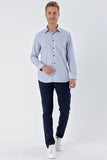 Blue Long Sleeve Checked Stiff Collar Pocket Cotton Comfort Fit Classic Shirt 1004230209