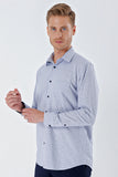 Blue Long Sleeve Checked Stiff Collar Pocket Cotton Comfort Fit Classic Shirt 1004230209
