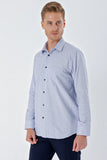 Blue Long Sleeve Checked Stiff Collar Pocket Cotton Comfort Fit Classic Shirt 1004230209