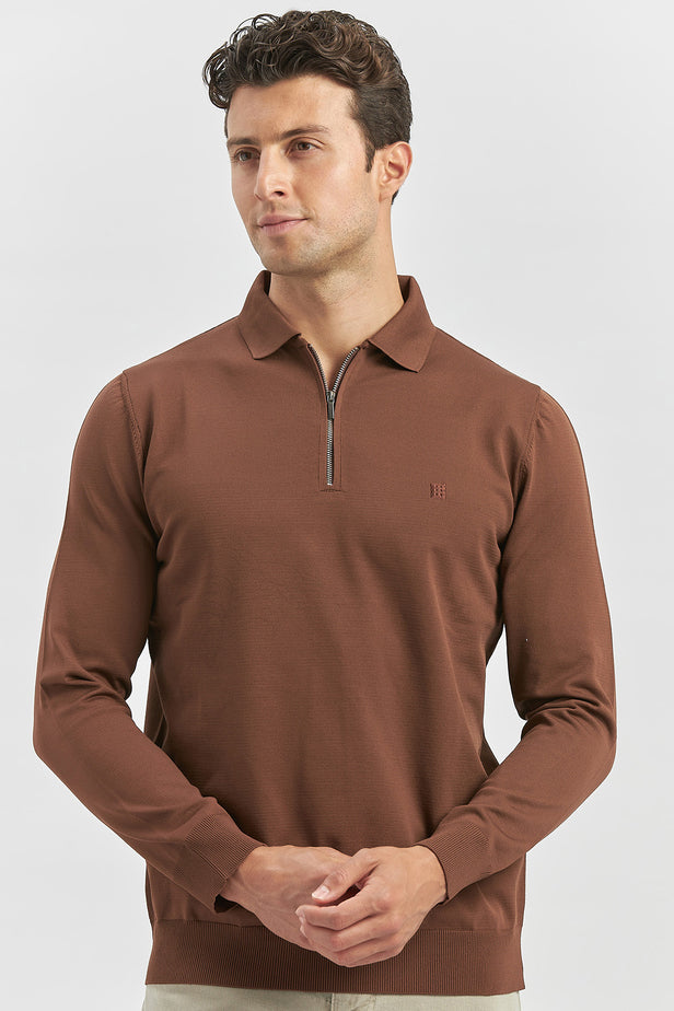Black Long Sleeve Knitted Polo Collar Slim Fit Knitwear 1012245150