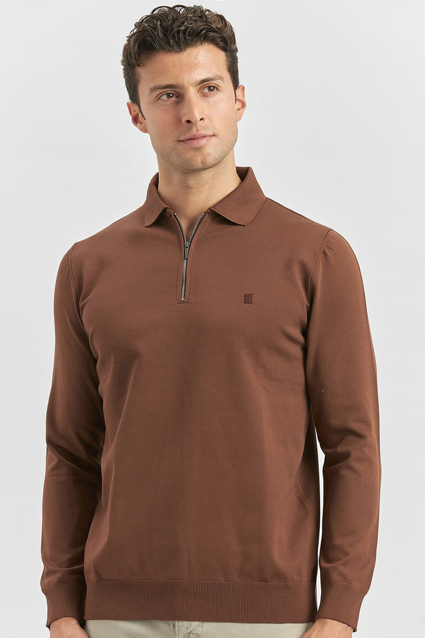 Black Long Sleeve Knitted Polo Collar Slim Fit Knitwear 1012245150