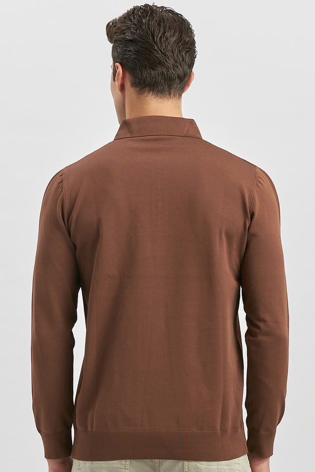 Black Long Sleeve Knitted Polo Collar Slim Fit Knitwear 1012245150