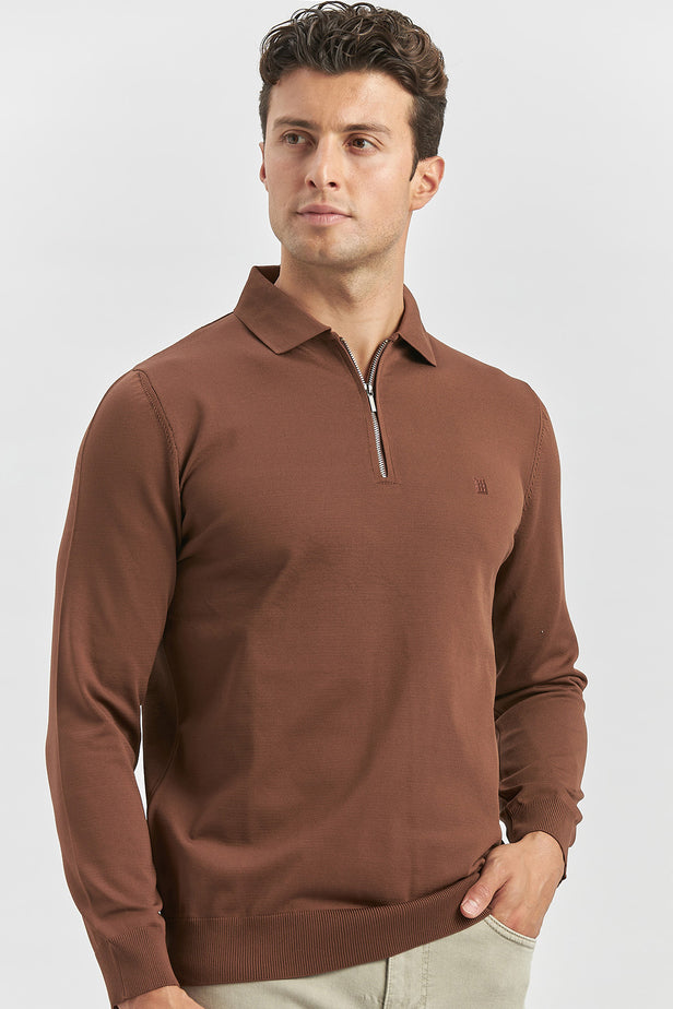 Black Long Sleeve Knitted Polo Collar Slim Fit Knitwear 1012245150
