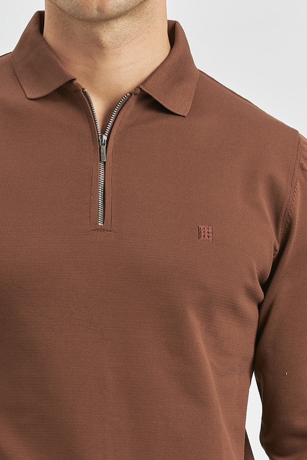 Black Long Sleeve Knitted Polo Collar Slim Fit Knitwear 1012245150
