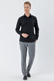 Black Long Sleeve Hard Collar Pocket Comfort Fit Cotton Shirt 1004230323