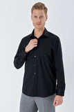 Black Long Sleeve Hard Collar Pocket Comfort Fit Cotton Shirt 1004230323