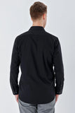 Black Long Sleeve Hard Collar Pocket Comfort Fit Cotton Shirt 1004230323