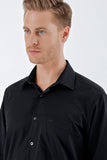 Black Long Sleeve Hard Collar Pocket Comfort Fit Cotton Shirt 1004230323