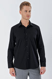 Black Long Sleeve Hard Collar Pocket Comfort Fit Cotton Shirt 1004230323