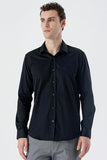 Long Sleeve Hard Collar Pocketless Slim Fit Cotton Shirt 1004235424