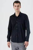 Long Sleeve Hard Collar Pocketless Slim Fit Cotton Shirt 1004235424