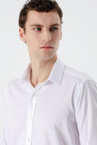 Long Sleeve Hard Collar Pocketless Slim Fit Cotton Shirt 1004235424