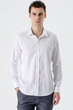 Long Sleeve Hard Collar Pocketless Slim Fit Cotton Shirt 1004235424