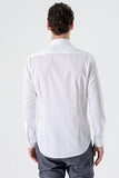 Long Sleeve Hard Collar Pocketless Slim Fit Cotton Shirt 1004235424
