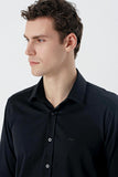 Long Sleeve Hard Collar Pocketless Slim Fit Cotton Shirt 1004235424