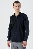 Long Sleeve Hard Collar Pocketless Slim Fit Cotton Shirt 1004235424