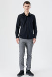 Long Sleeve Hard Collar Pocketless Slim Fit Cotton Shirt 1004235424
