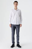 Long Sleeve Hard Collar Pocketless Slim Fit Cotton Shirt 1004235424
