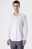 Long Sleeve Hard Collar Pocketless Slim Fit Cotton Shirt 1004235424
