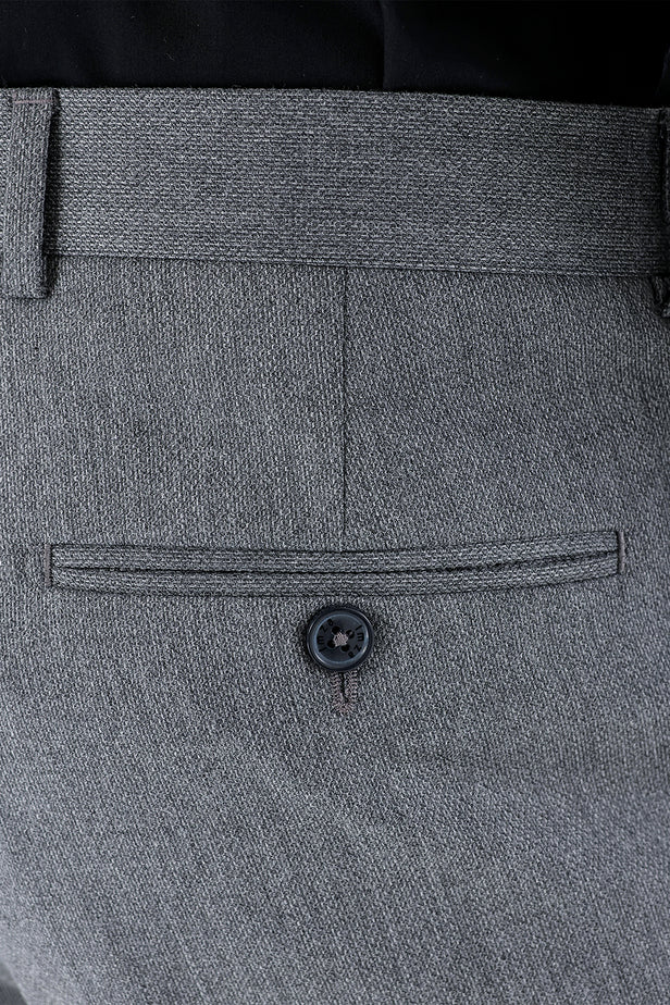 Gray Stretch Side Pocket Plain Weave Comfort Fit Classic Trousers 1003235152