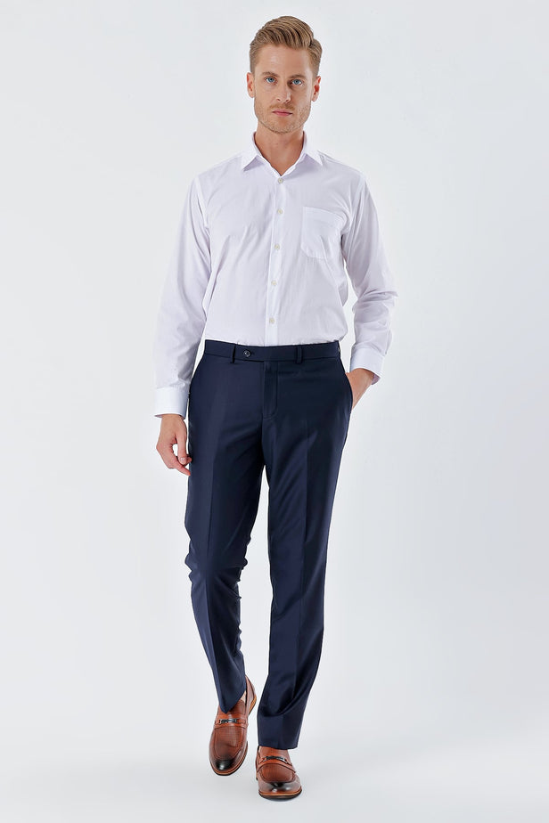 Light Navy Side Pocket Plain Weave Comfort Fit Classic Trousers 1003235151