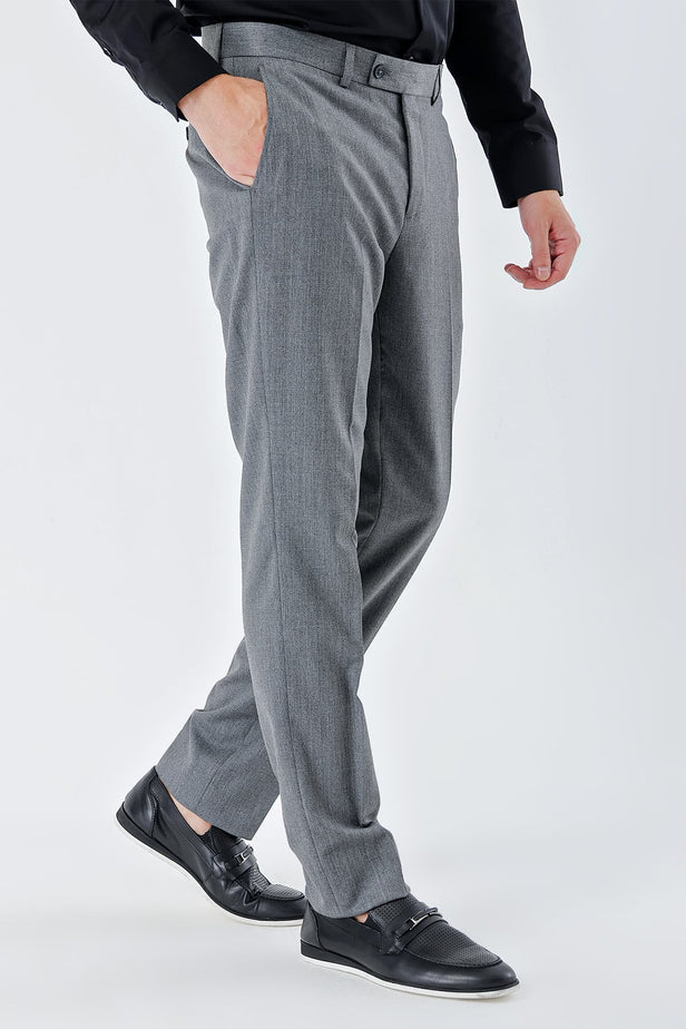 Gray Stretch Side Pocket Plain Weave Comfort Fit Classic Trousers 1003235152