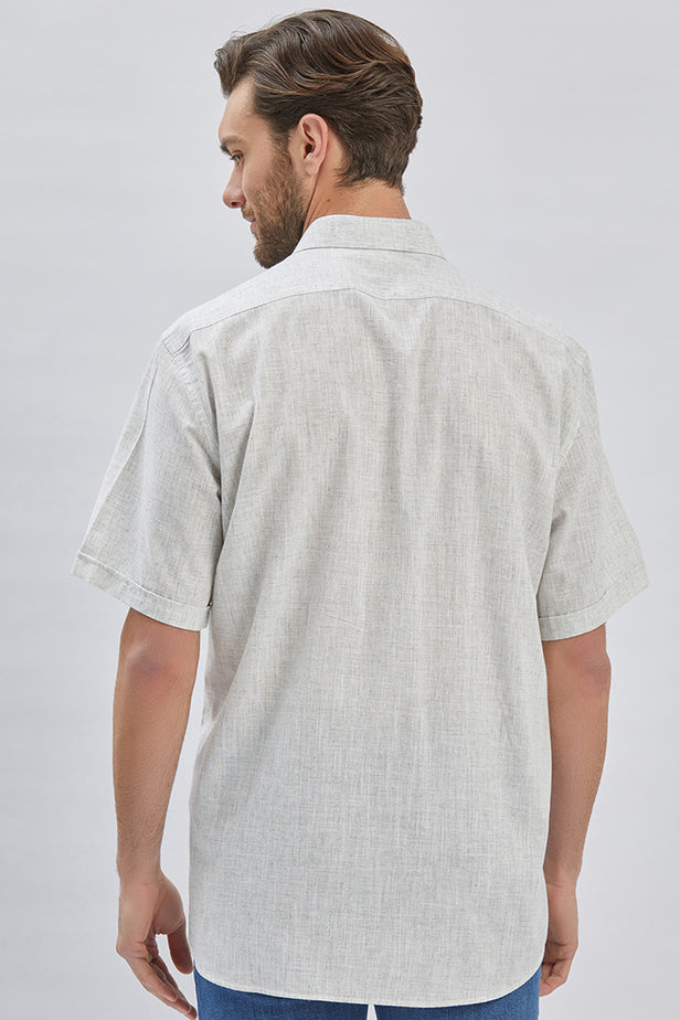 Short Sleeve Self Patterned Pocket Comfort Fit Cotton Shirt 1004240218