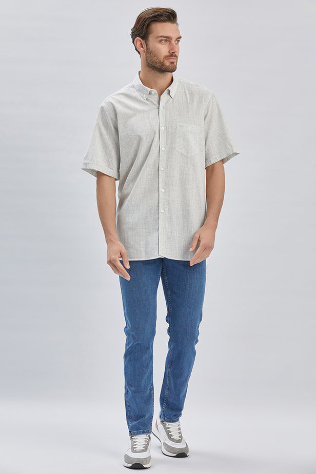 Short Sleeve Self Patterned Pocket Comfort Fit Cotton Shirt 1004240218